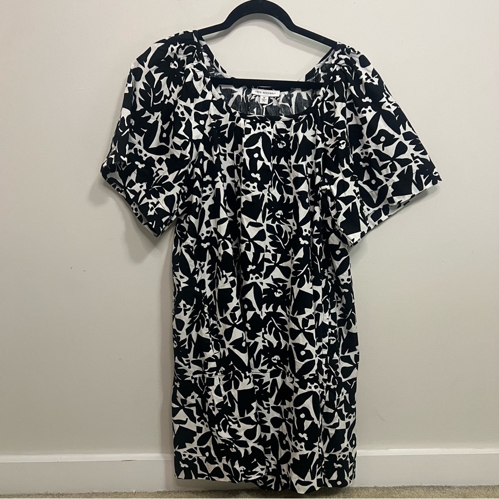 Black & White Floral Poplin Printed Dress 100% Cotton Spring Career Resortwear